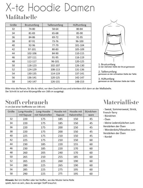 Papierschnittmuster X-te Hoodie Damen - Fadenkäfer
